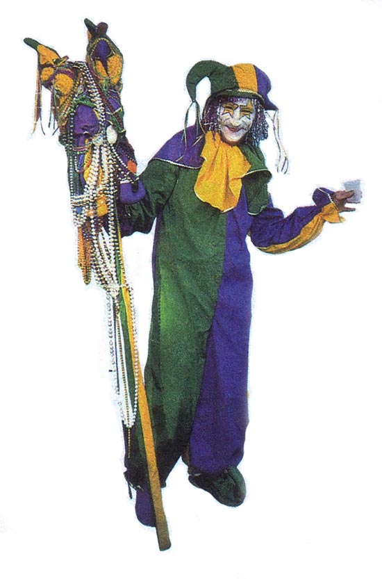 A Mardi Gras jester hard at play.